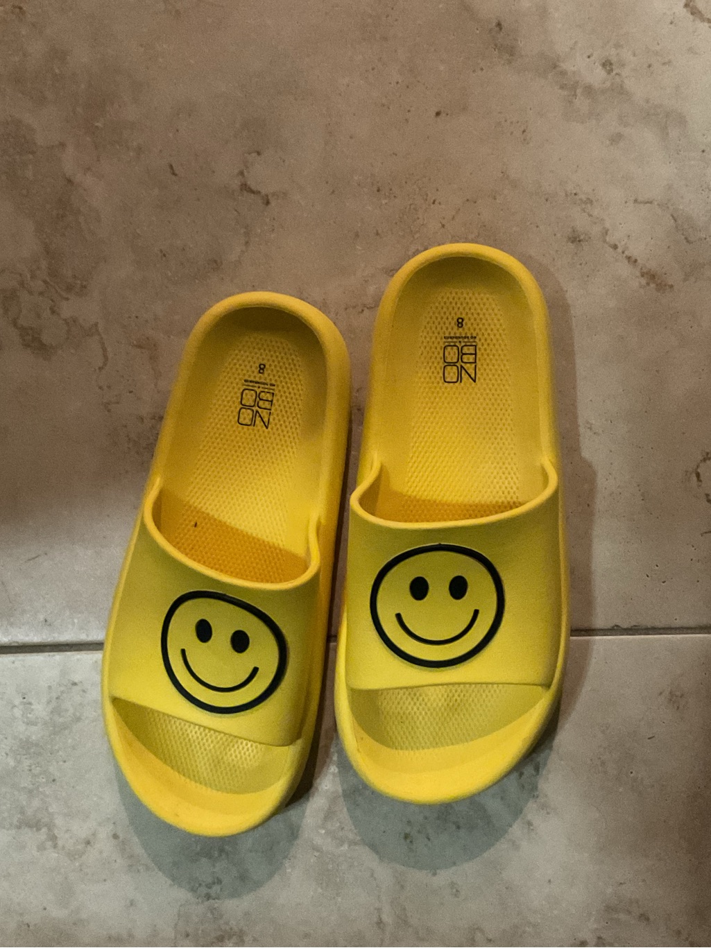 No Boundaries Yellow Smiley Slide Sandals For Women